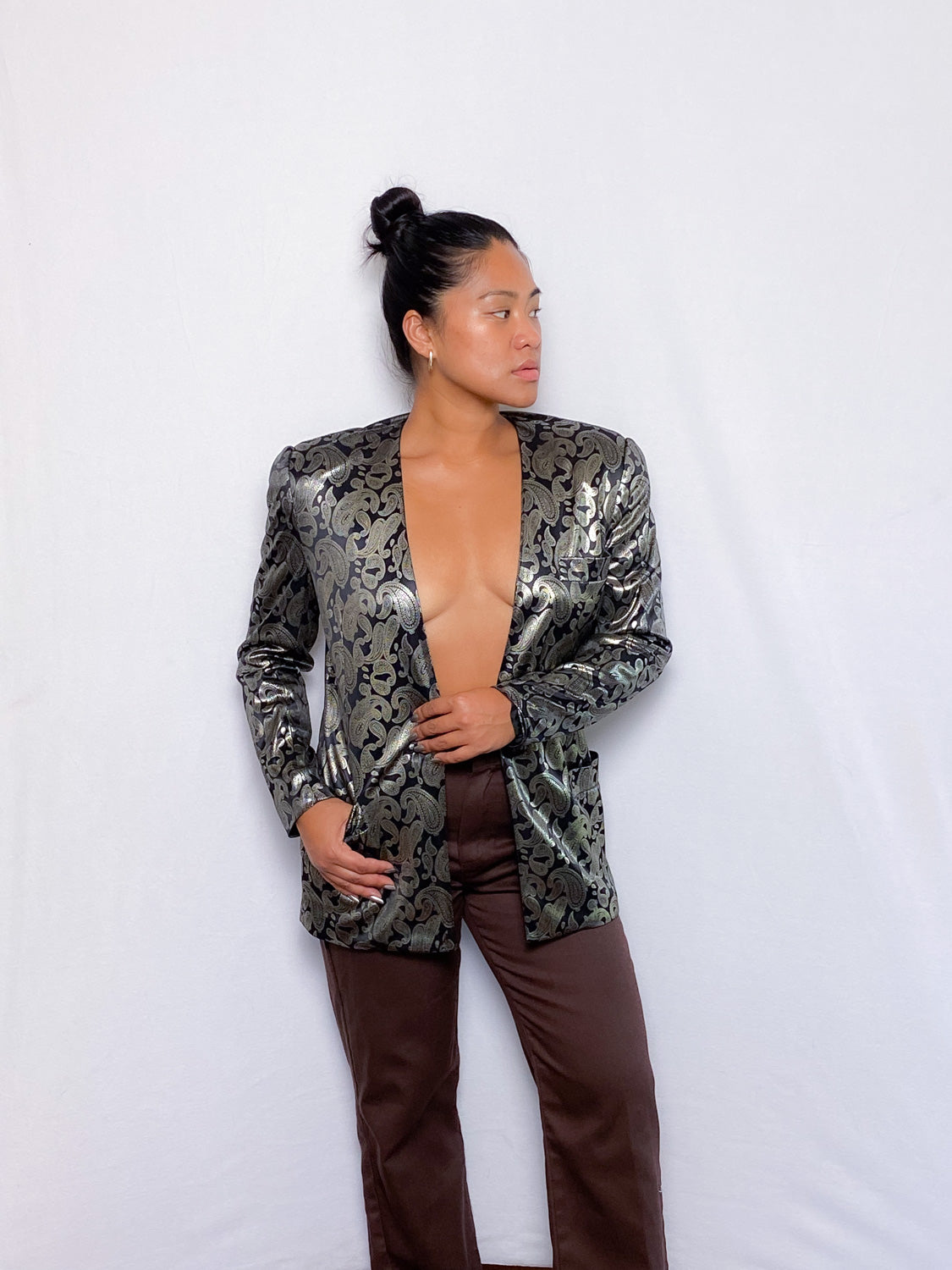 90s Black & Silver Paisley Blazer