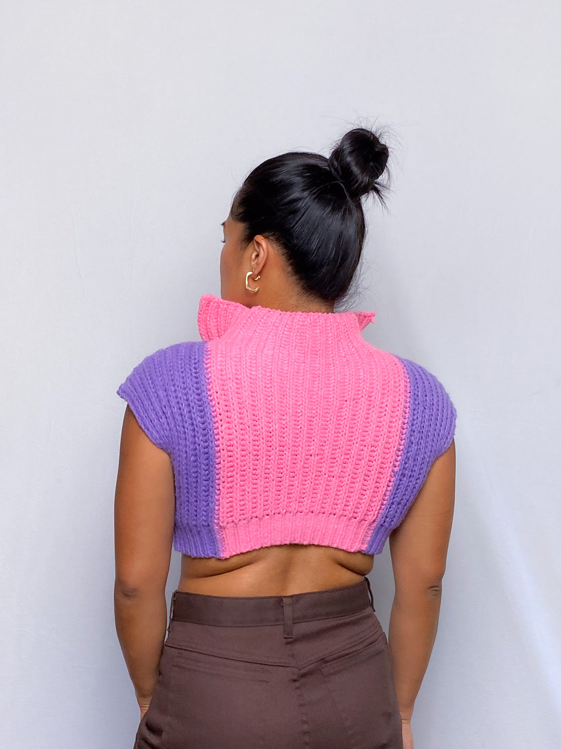 Handmade Pink and Purple Cropped Knitted Blouse