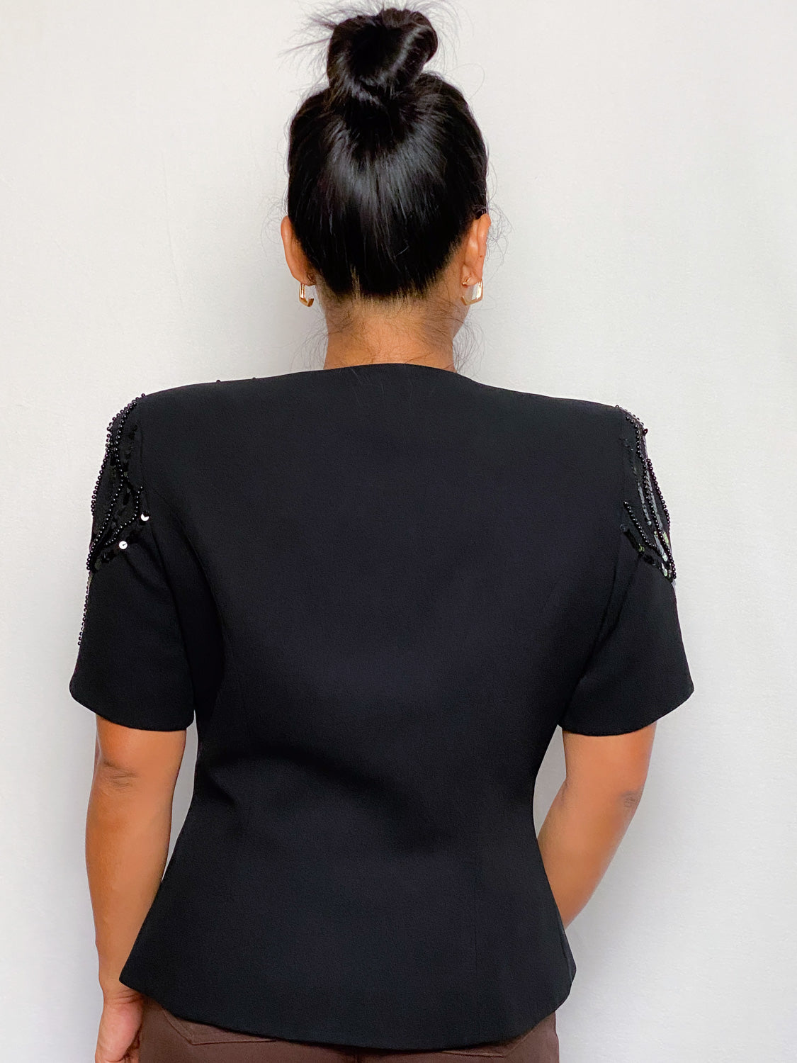 80s Black Sequins Beaded Rimini Blazer Blouse