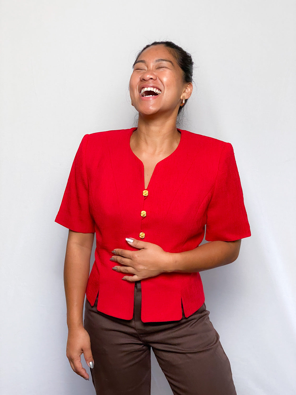 80s Red Kasper for ASL Short Sleeve Blazer