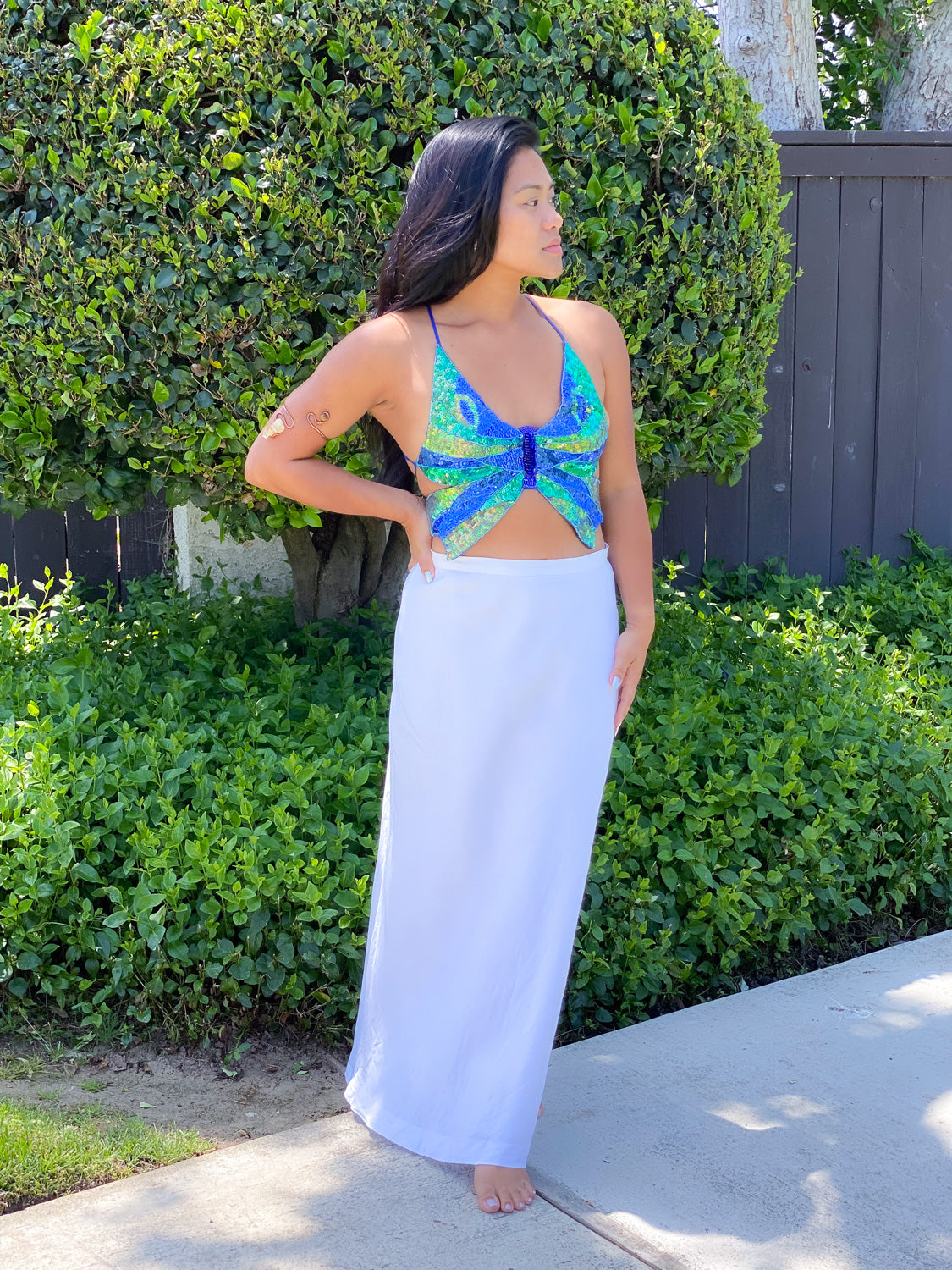 90s White Linen Fred Segal Maxi Skirt