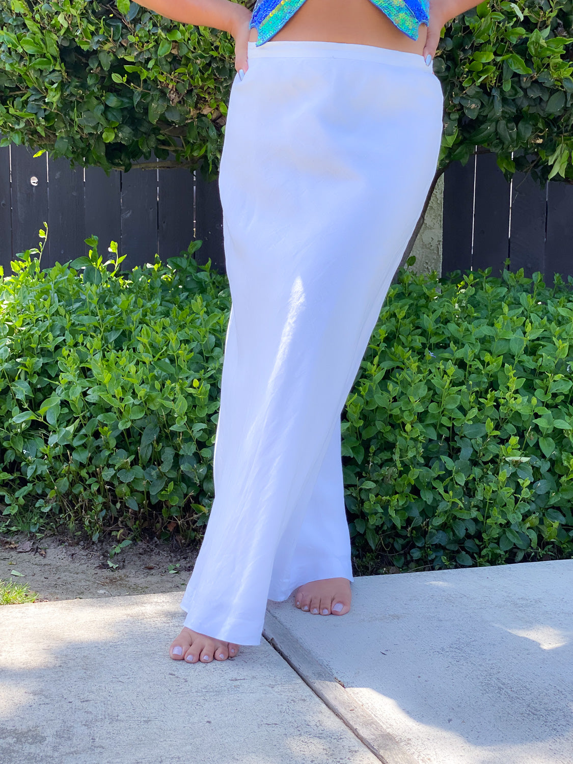 90s White Linen Fred Segal Maxi Skirt