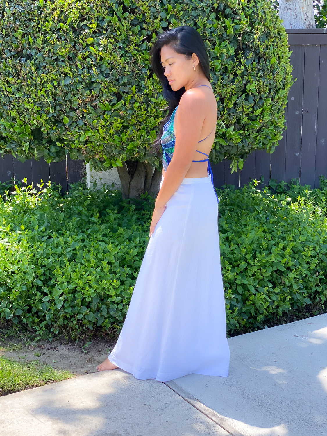 90s White Linen Fred Segal Maxi Skirt