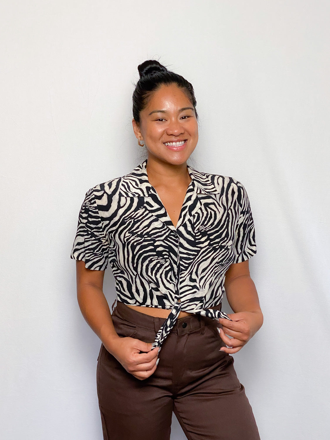 90s Zebra Silk Print Blouse