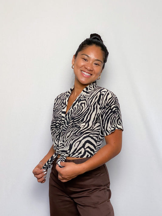 90s Zebra Silk Print Blouse