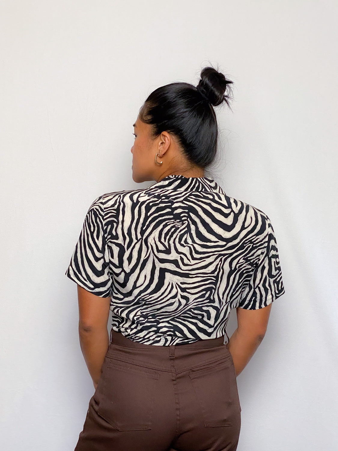 90s Zebra Silk Print Blouse
