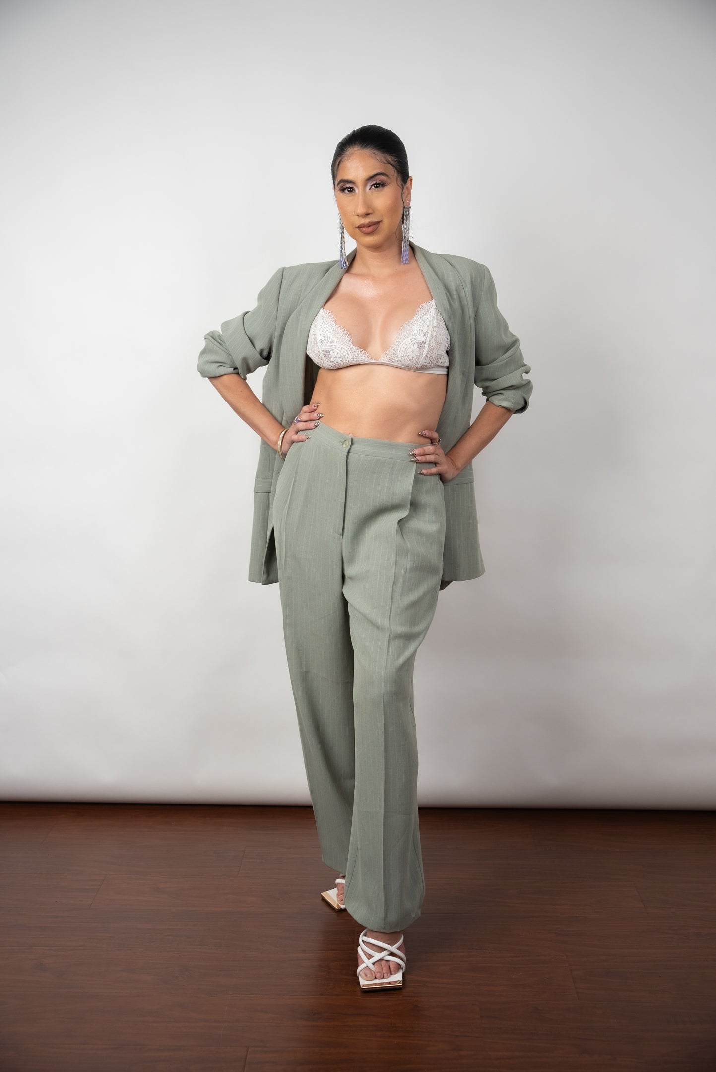 90s "Soy Chingona" Sage Pinstripe Pantsuit