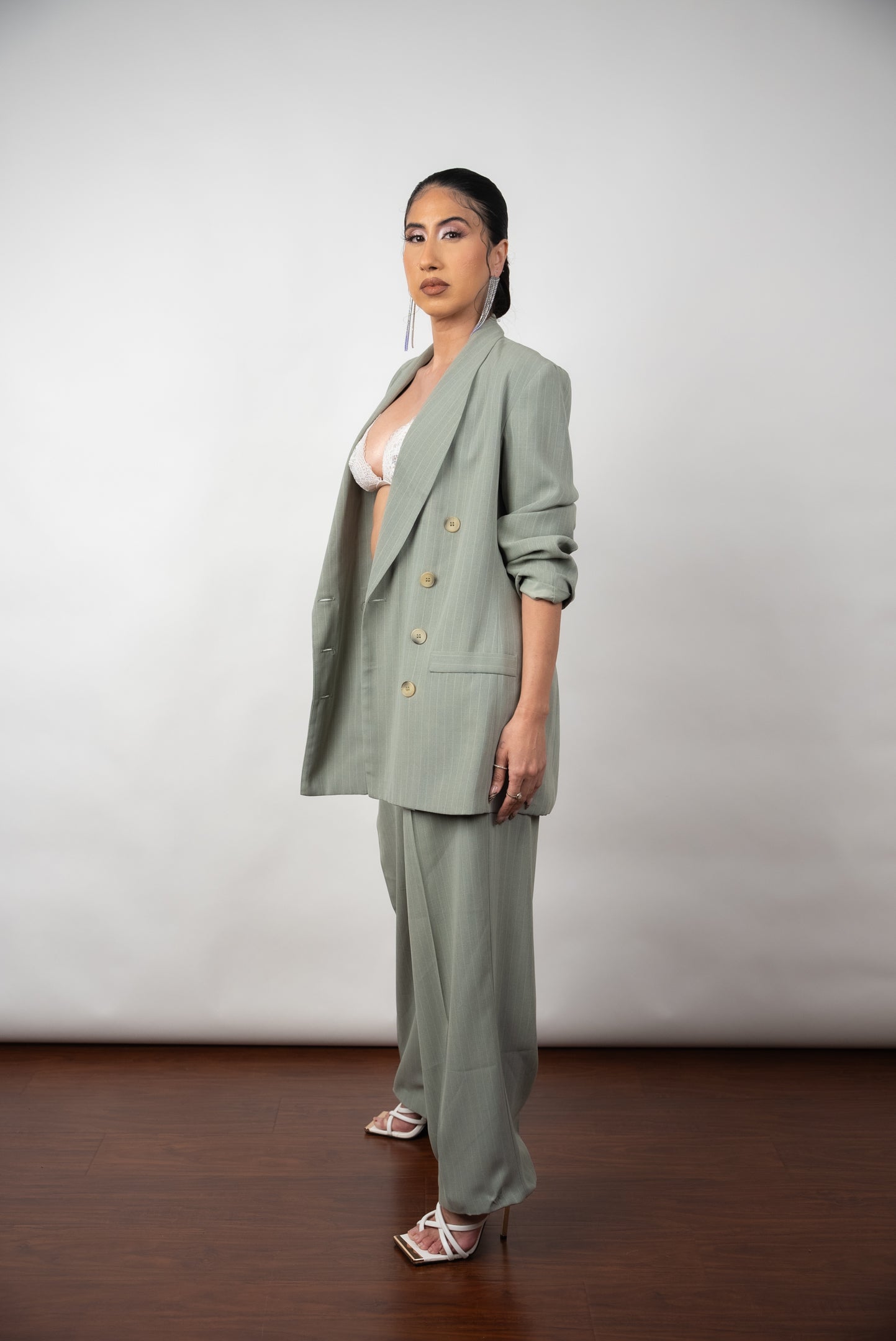 90s "Soy Chingona" Sage Pinstripe Pantsuit