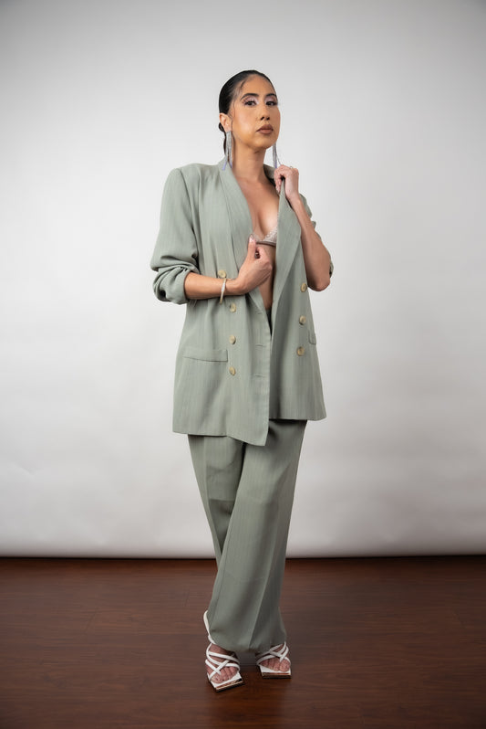 90s "Soy Chingona" Sage Pinstripe Pantsuit