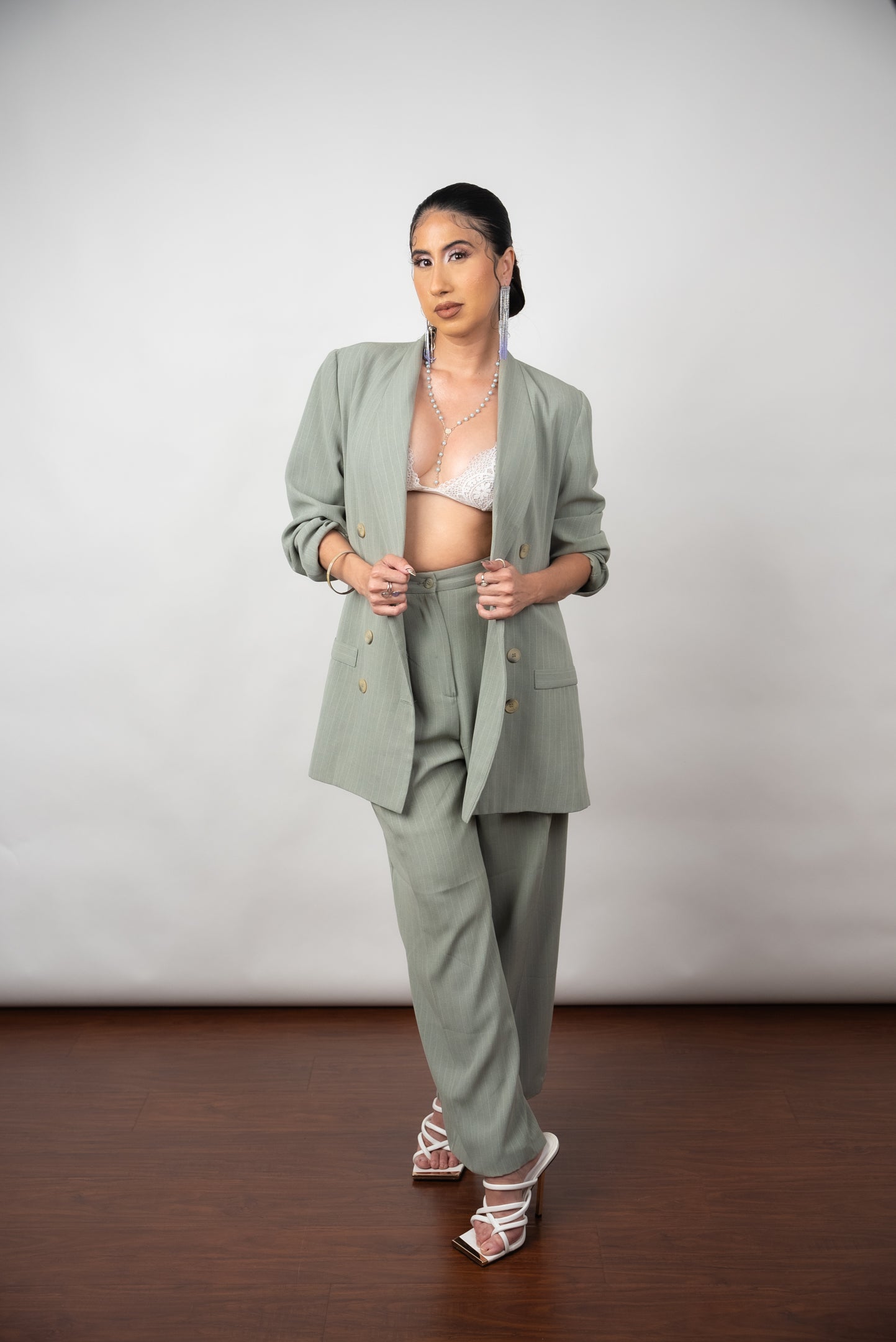 90s "Soy Chingona" Sage Pinstripe Pantsuit