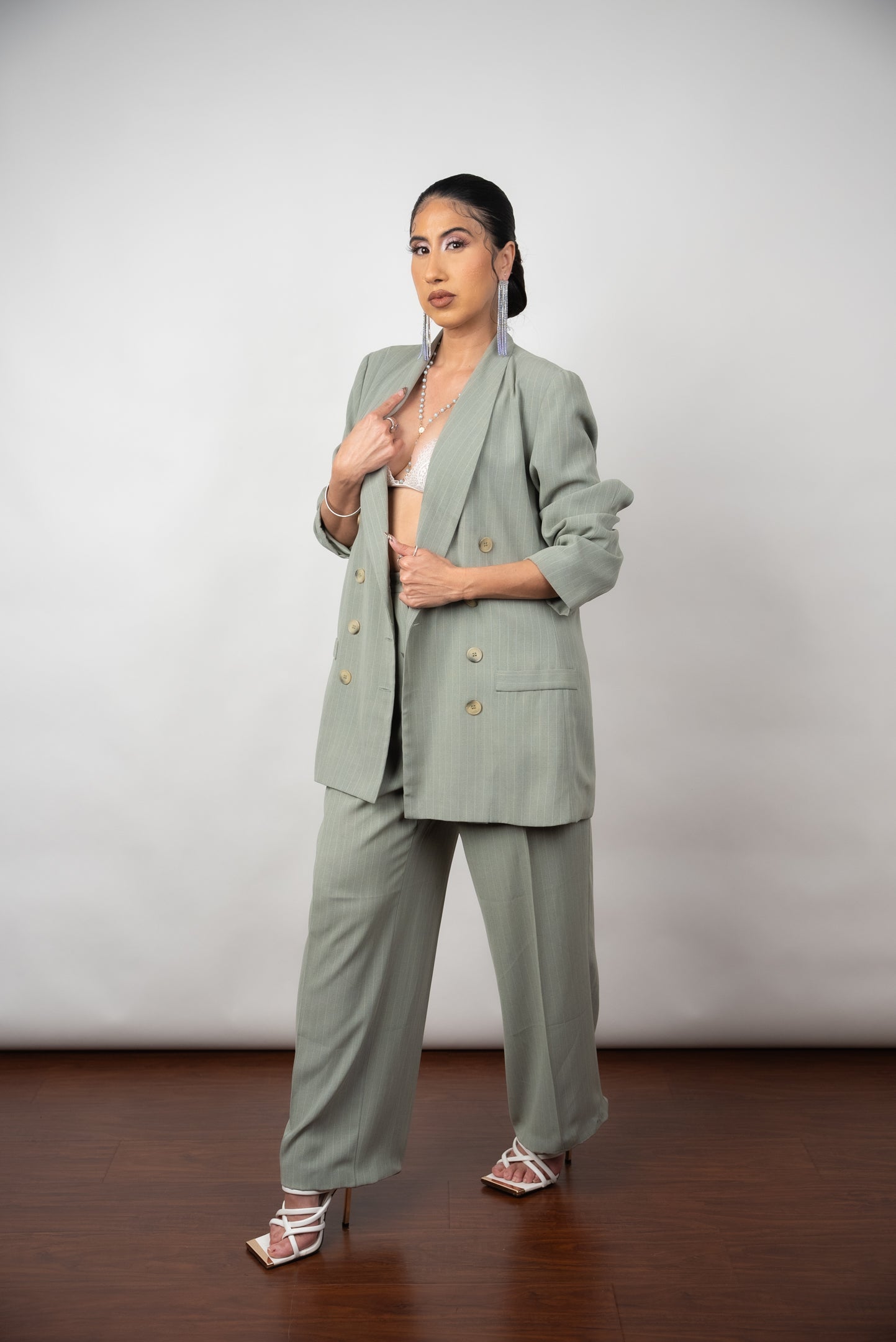 90s "Soy Chingona" Sage Pinstripe Pantsuit