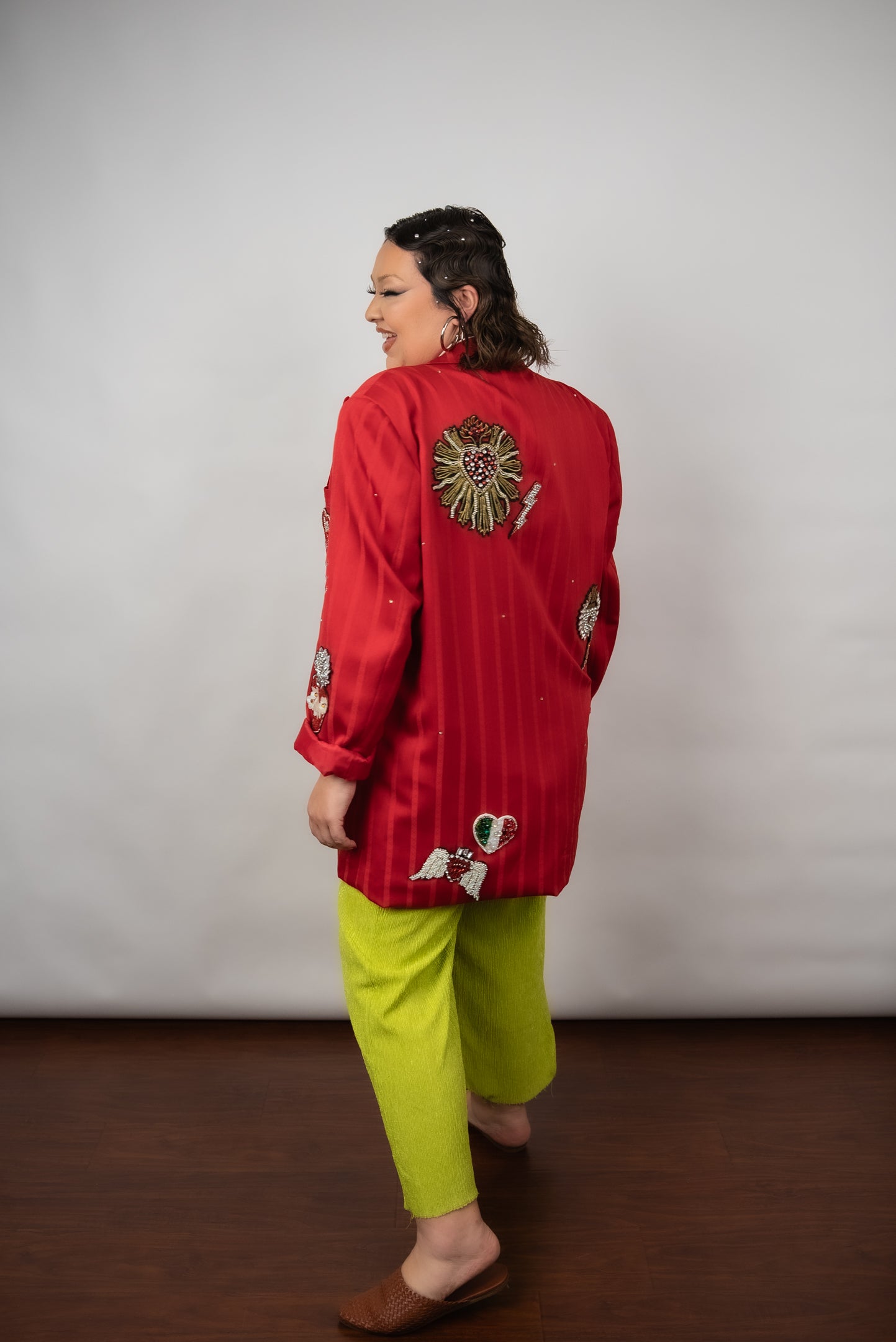 Vintage Red Satin Mexicana Upcycled Blazer