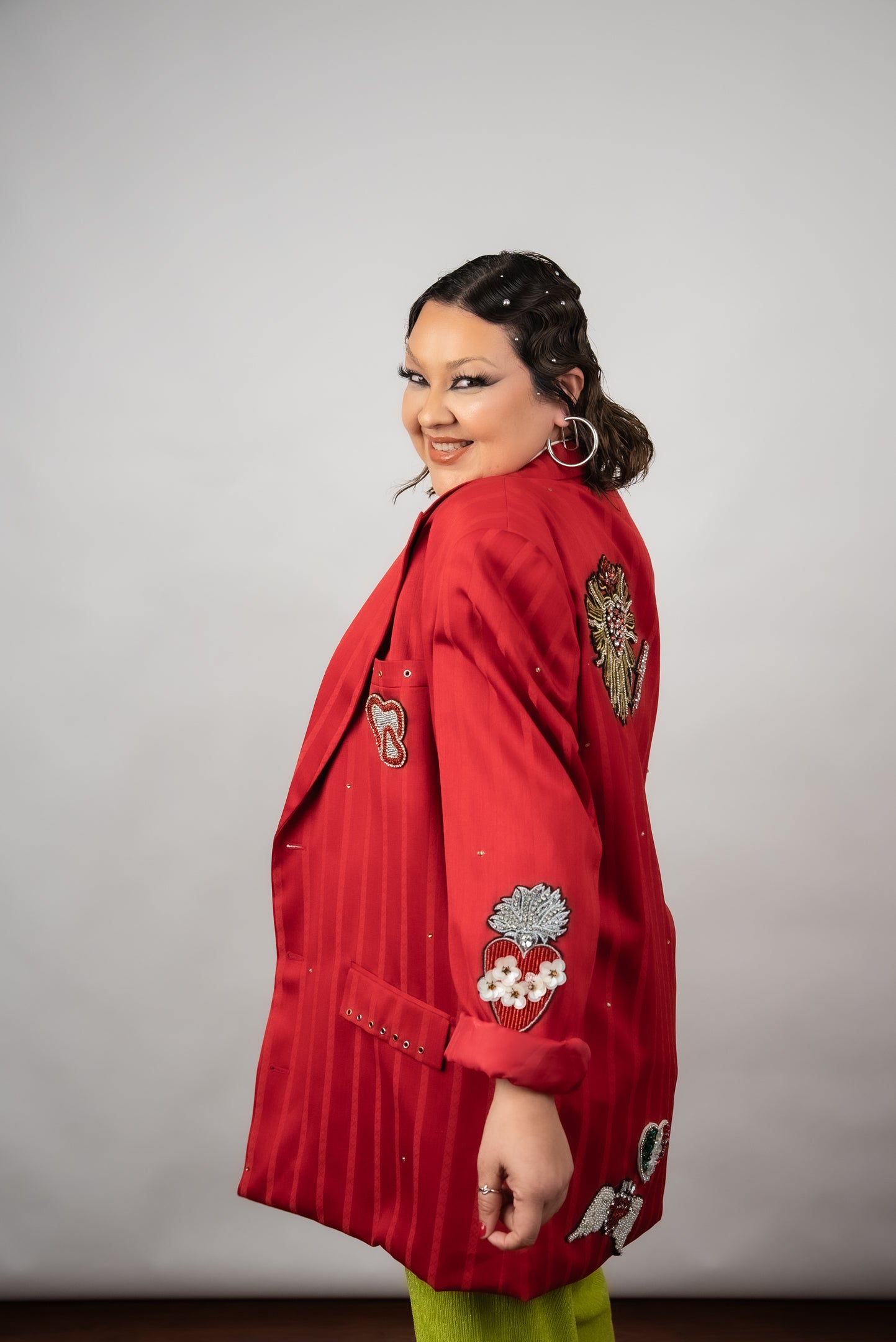 Vintage Red Satin Mexicana Upcycled Blazer