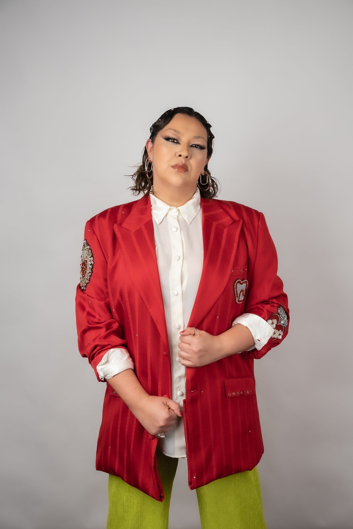Vintage Red Satin Mexicana Upcycled Blazer
