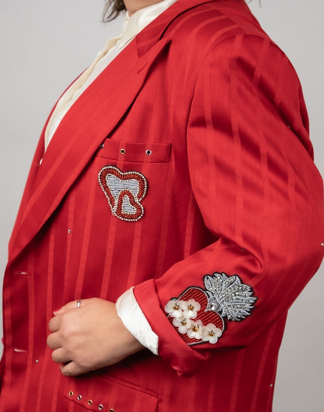 Vintage Red Satin Mexicana Upcycled Blazer