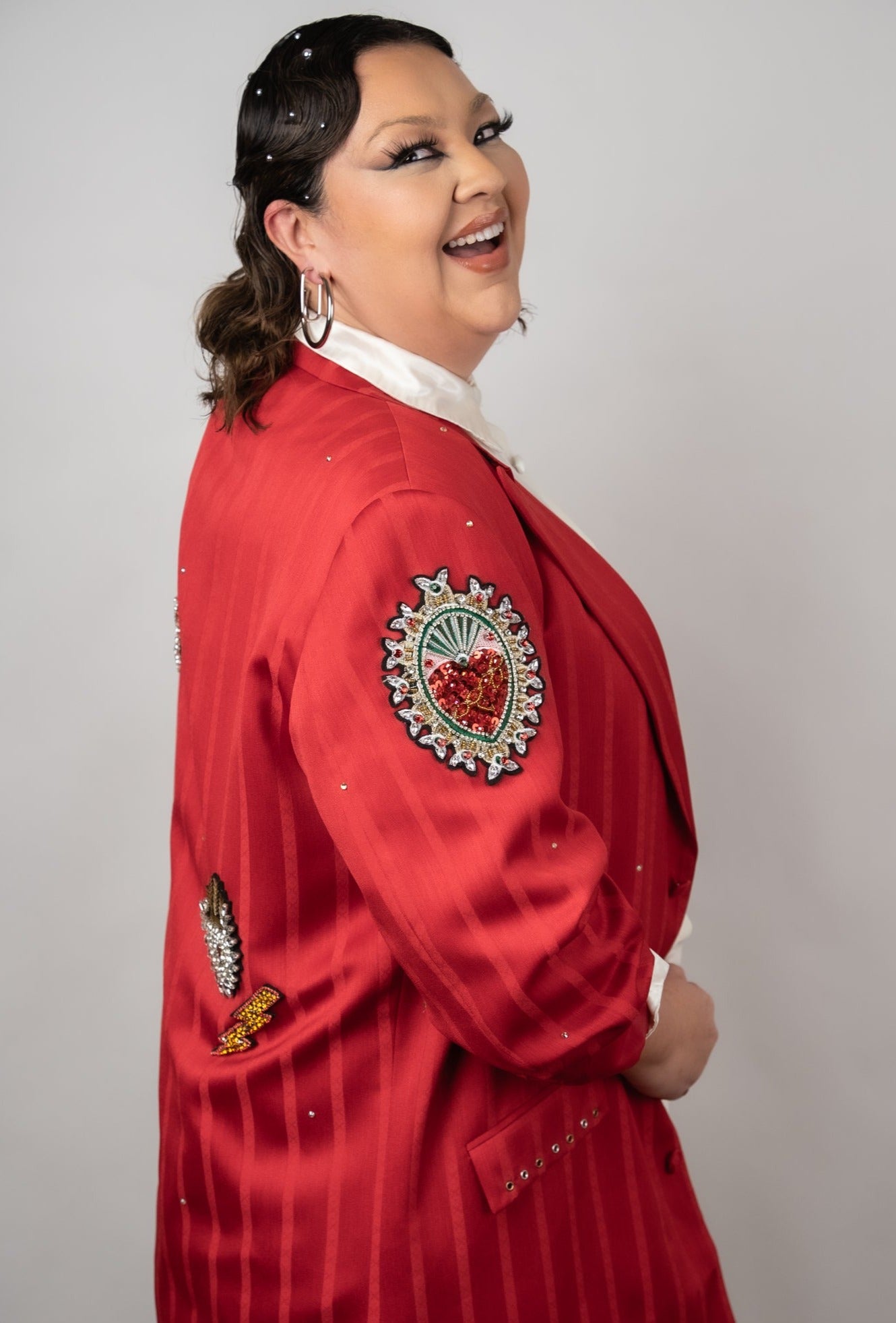 Vintage Red Satin Mexicana Upcycled Blazer