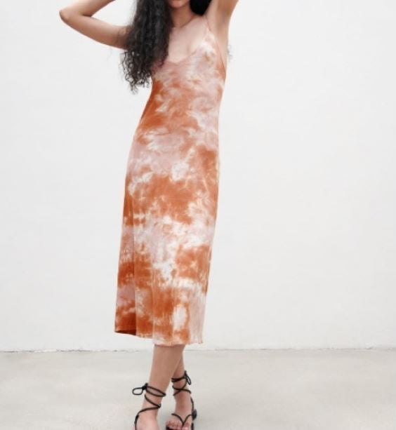 Orange Tye Dye V- back Maxi Dress