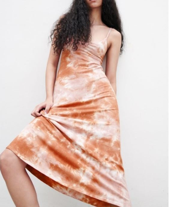 Orange Tye Dye V- back Maxi Dress