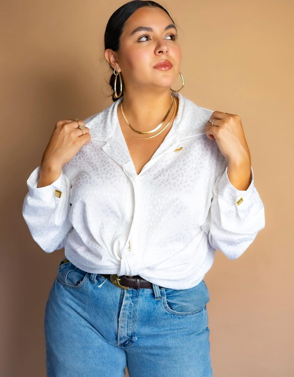 80s White Printed Blouse