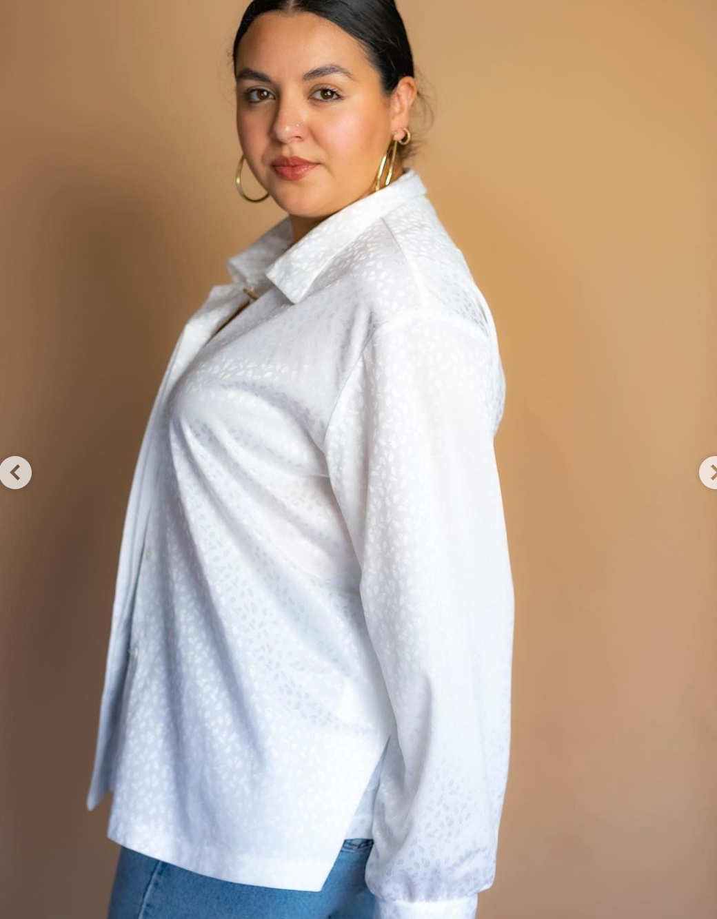 80s White Printed Blouse