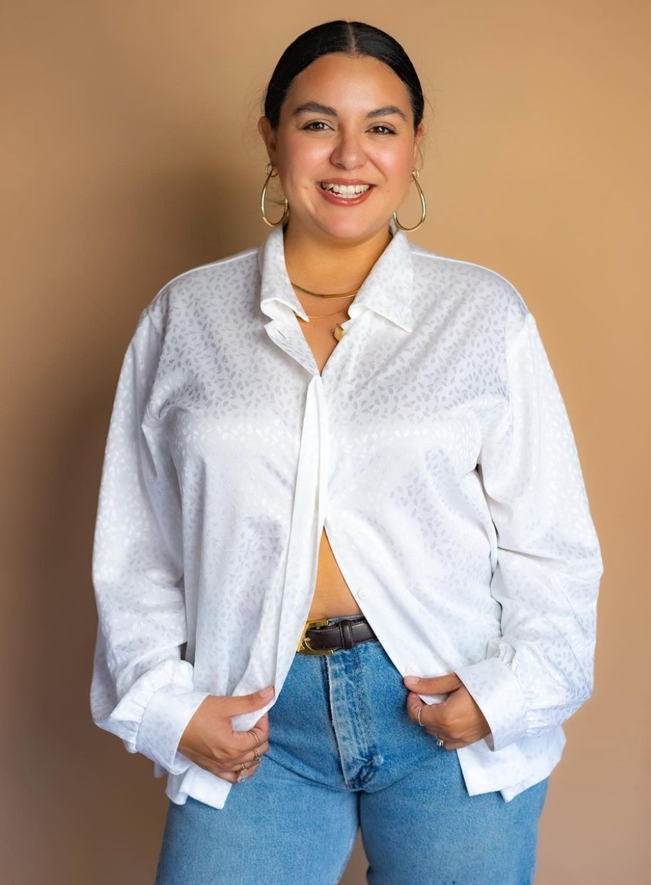 80s White Printed Blouse