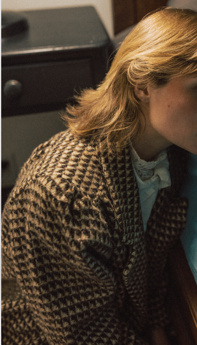 80s Wool Brown Gingham Coat