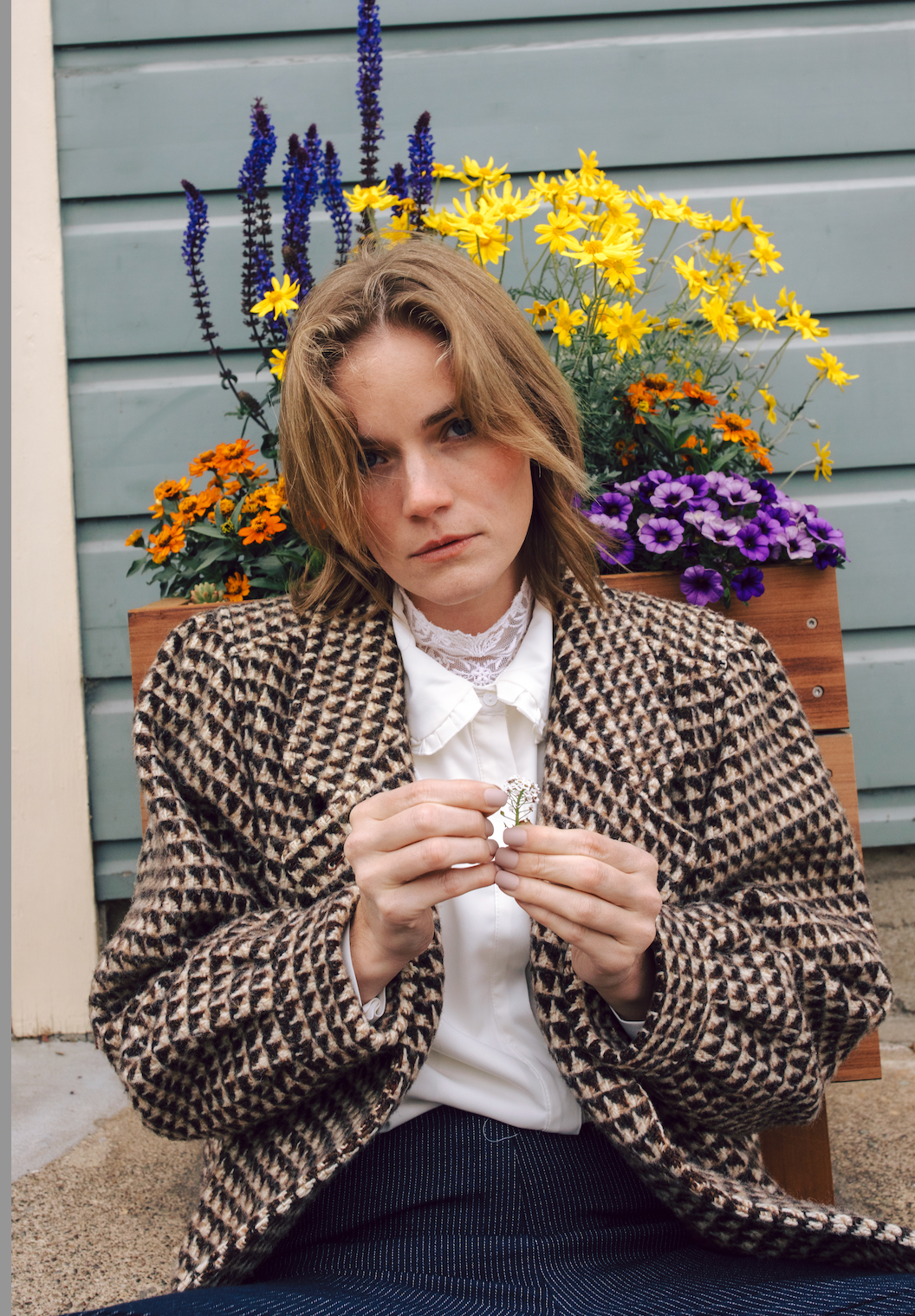 80s Wool Brown Gingham Coat