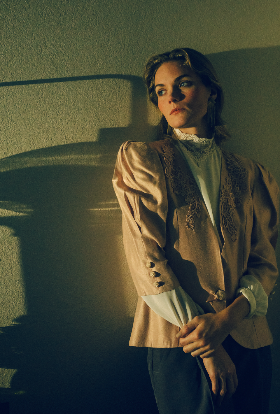 80s Light Pink Pleated Lace Jacket