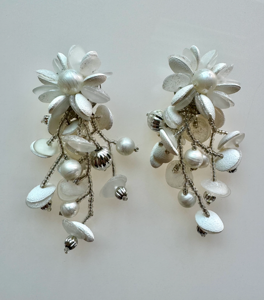 80s White Floral Earrings