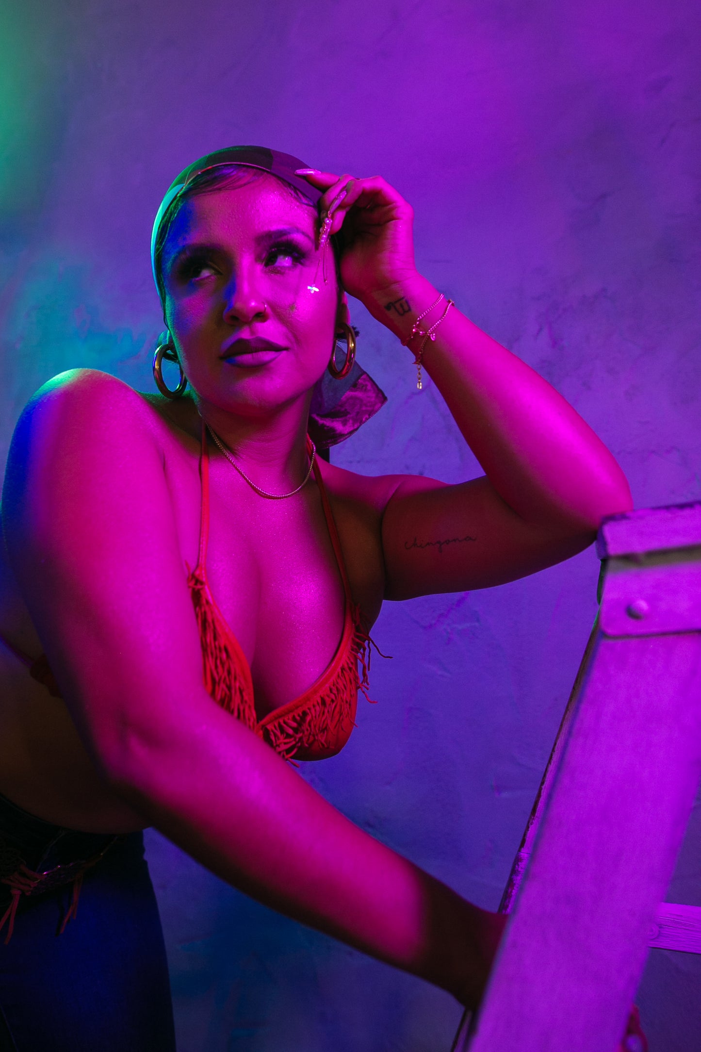 70s Red Leather Fringe Bra Top