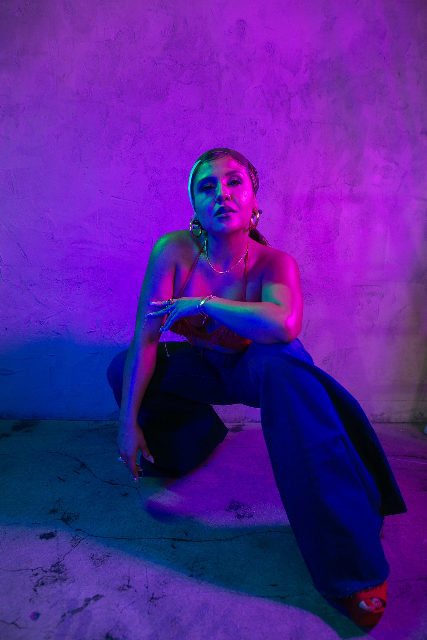 70s Red Leather Fringe Bra Top