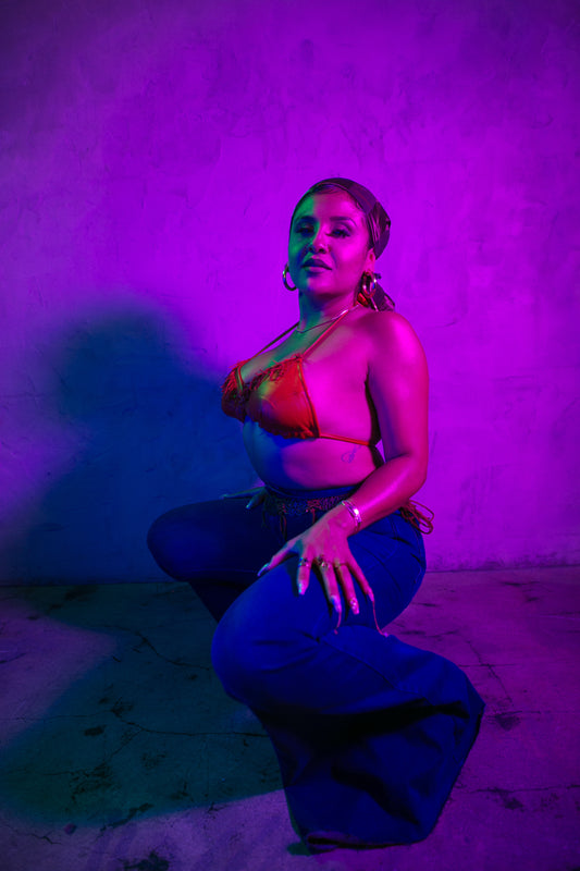 70s Red Leather Fringe Bra Top