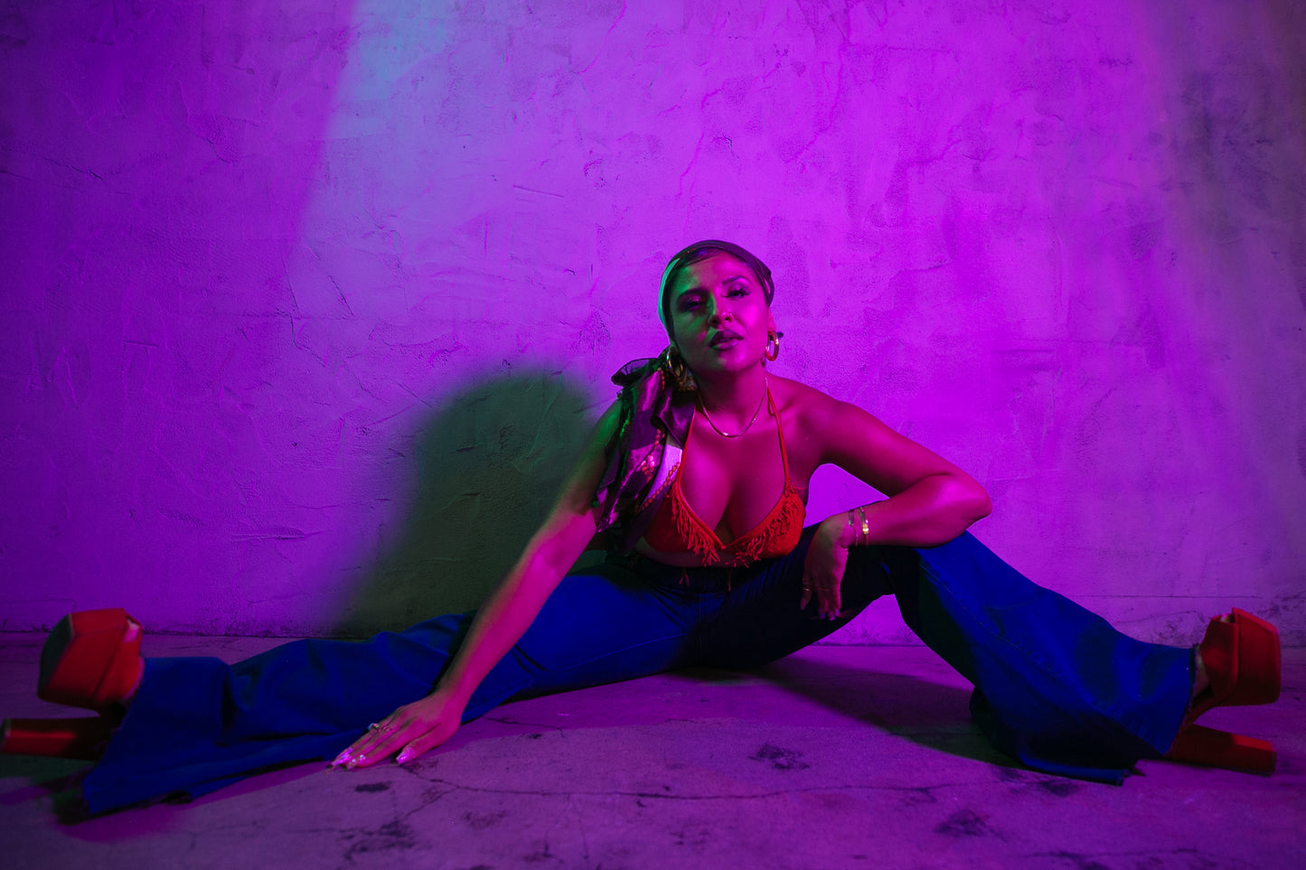 70s Red Leather Fringe Bra Top