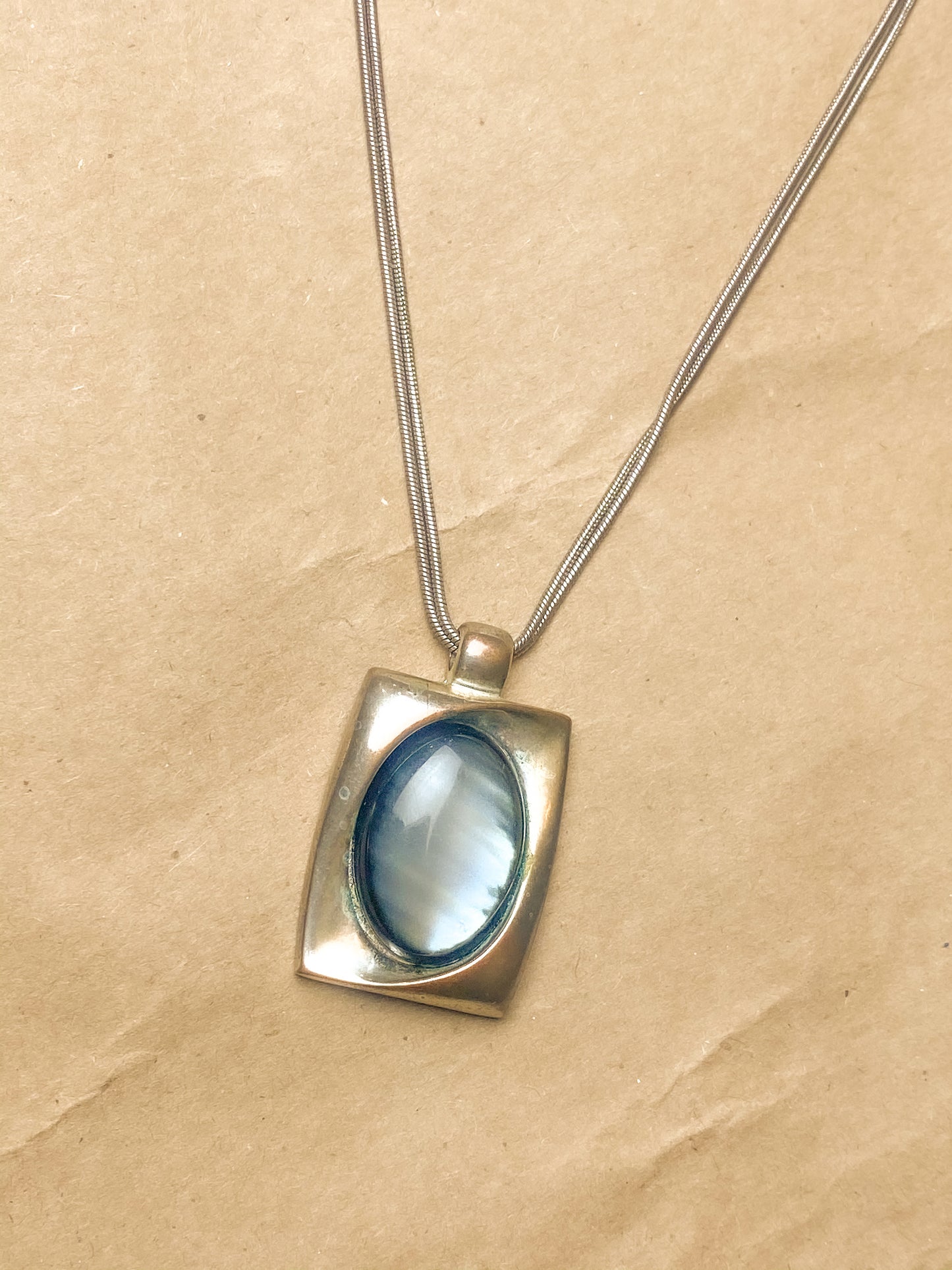 70s Silver Gemstone Pendant Necklace