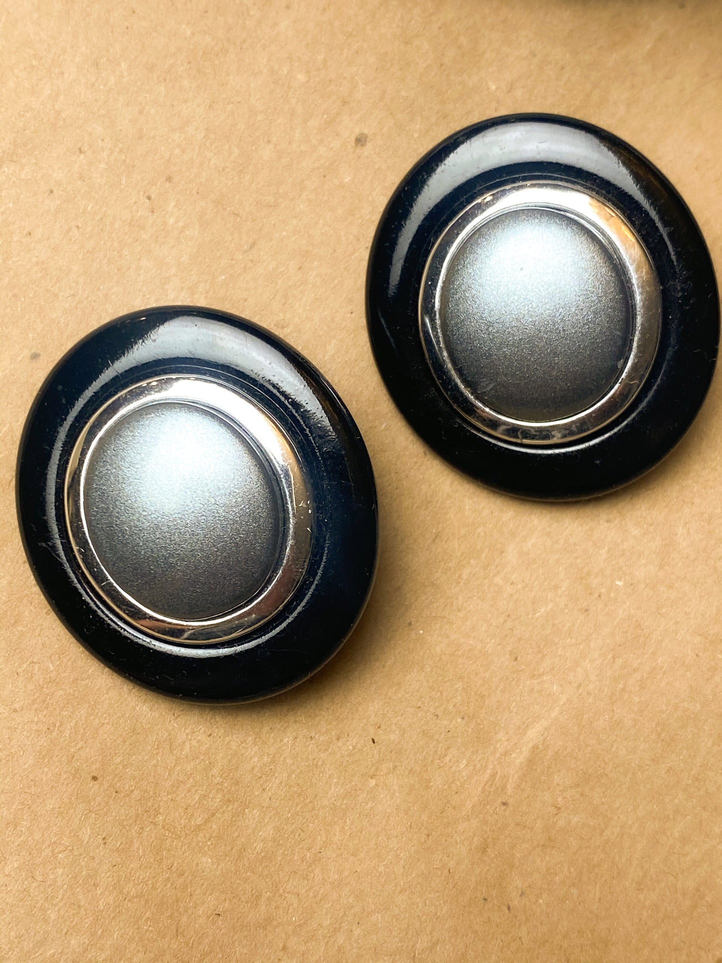 80s Black and Grey Clip On Earrings