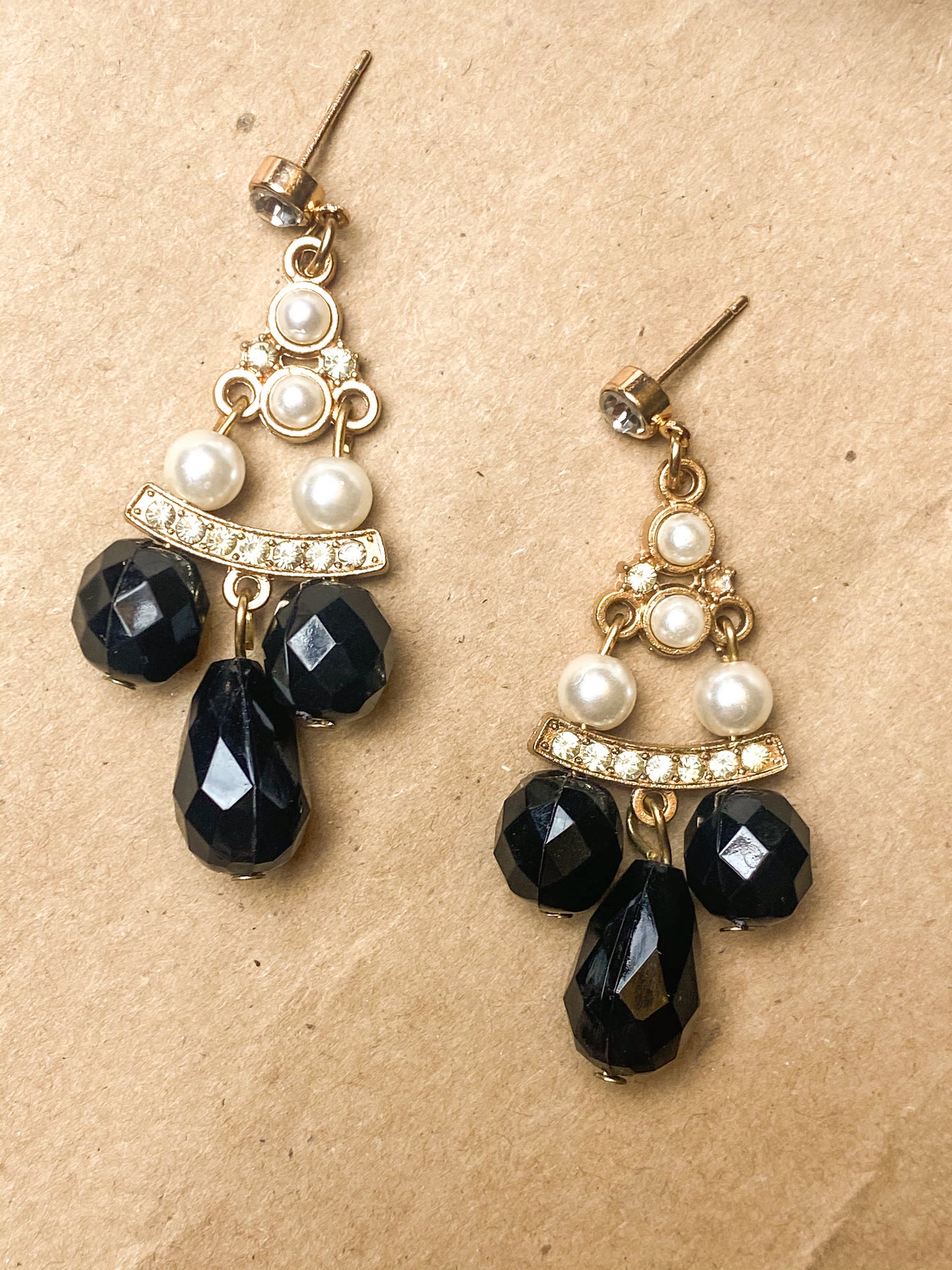 2000s Pearl and Black Chandelier Earrings