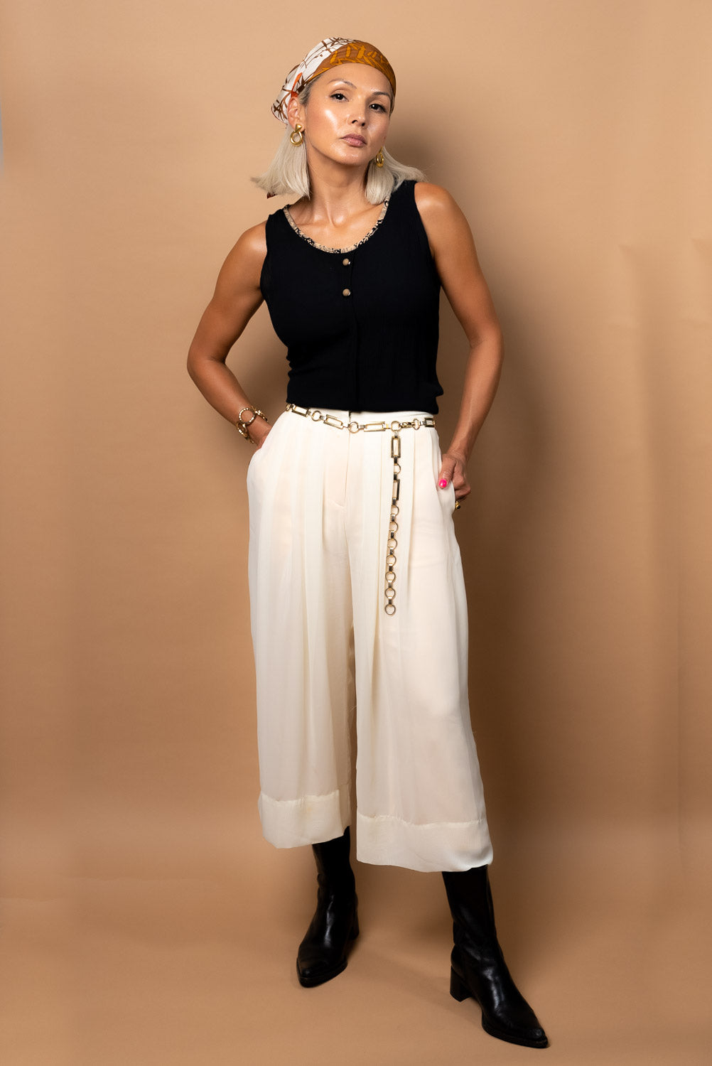 90s Ivory Silk Gaucho Pants