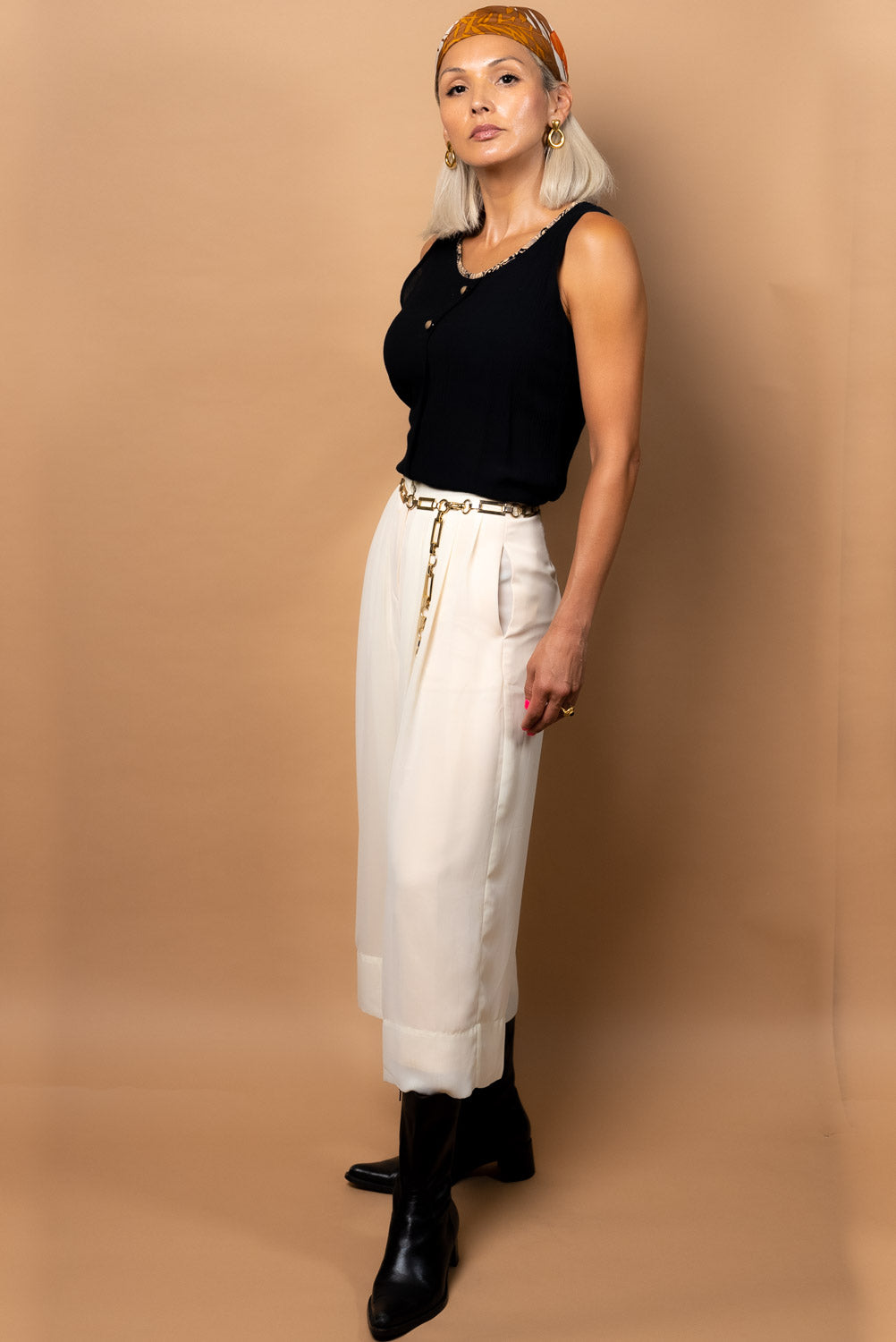 90s Ivory Silk Gaucho Pants