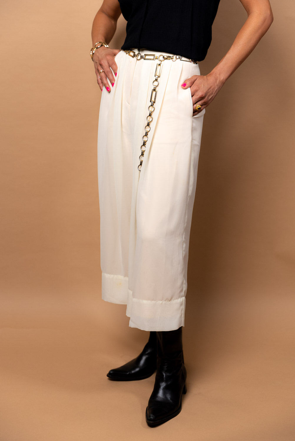 90s Ivory Silk Gaucho Pants
