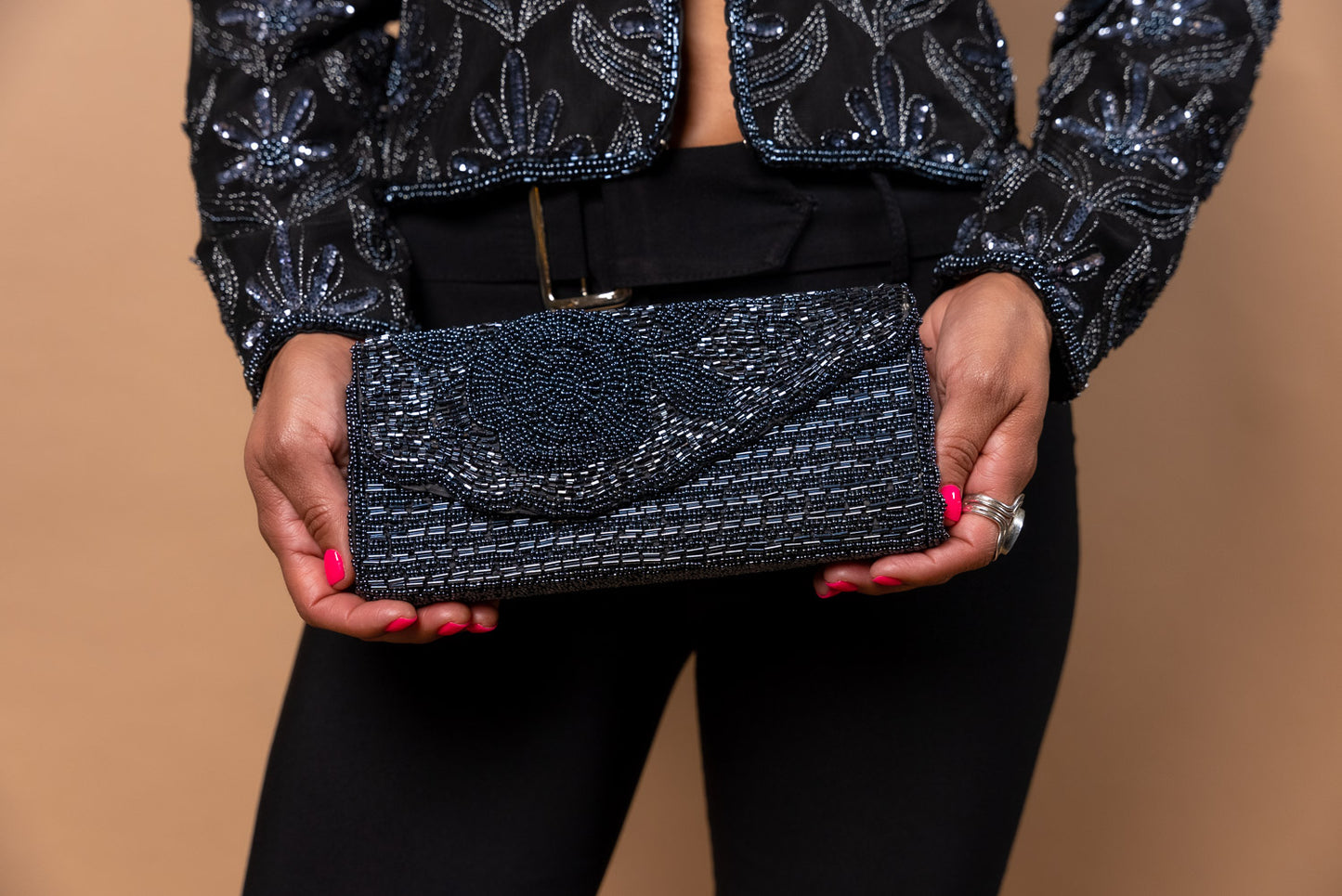 Vintage Navy Beaded Purse