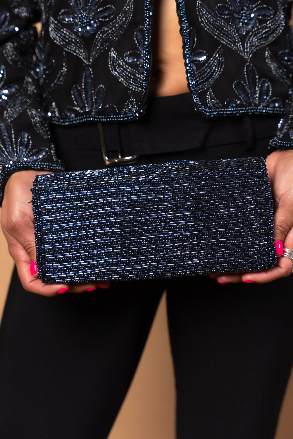 Vintage Navy Beaded Purse