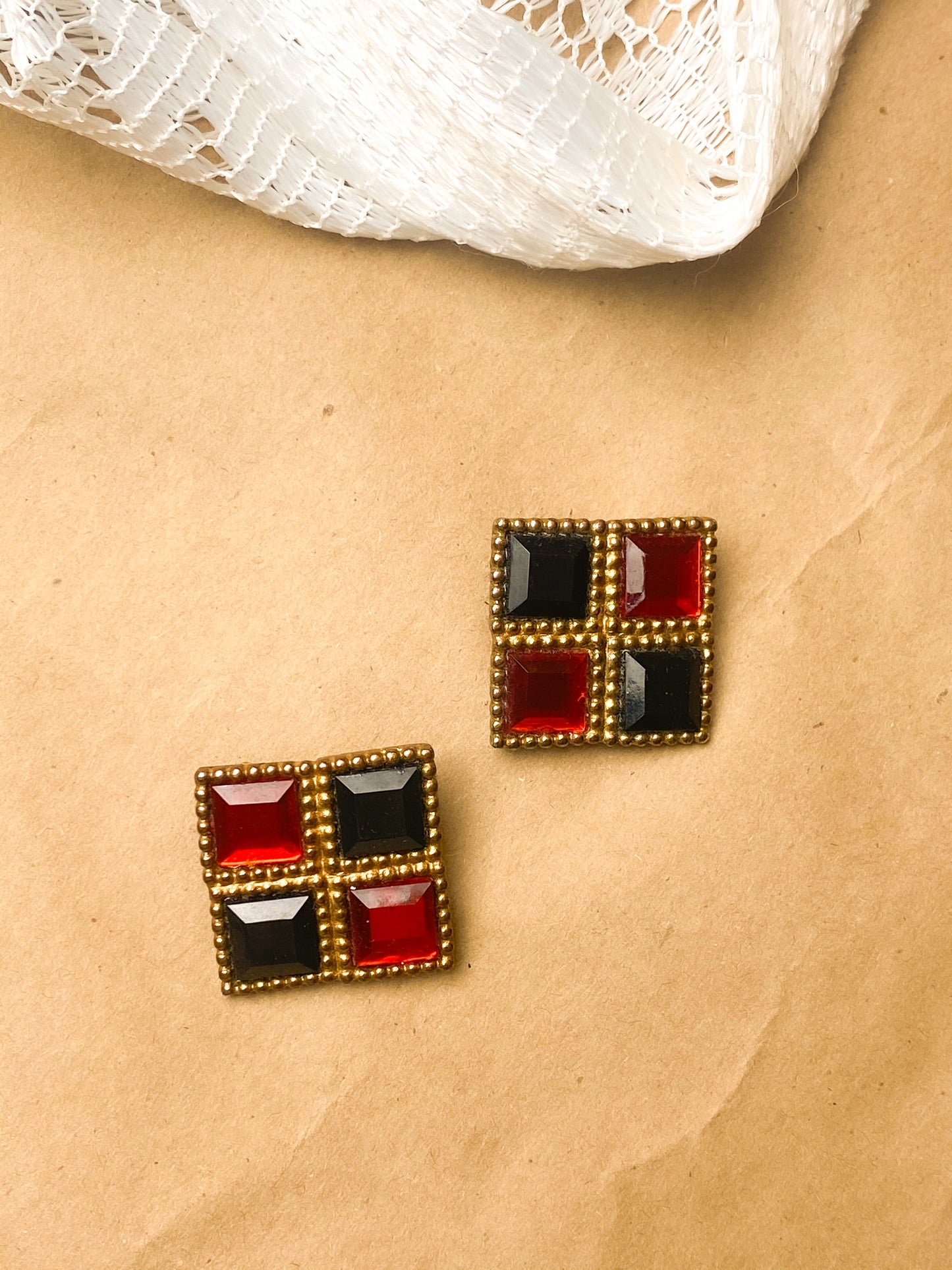 90s Red and Black Clip On Earrings
