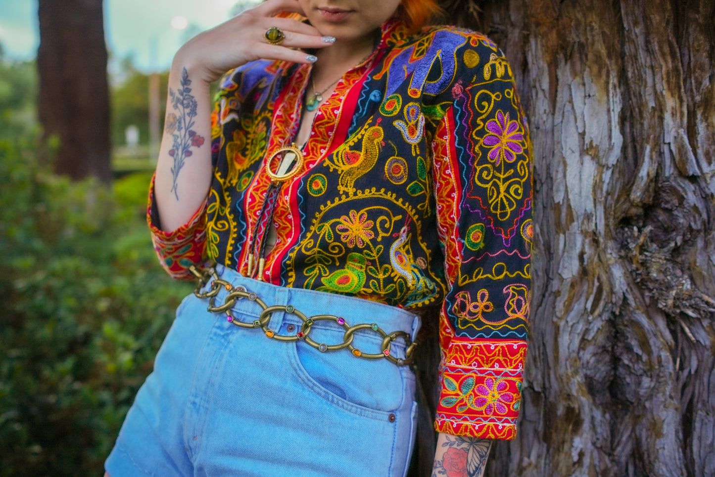 80s Bronze Gem Chain Belt