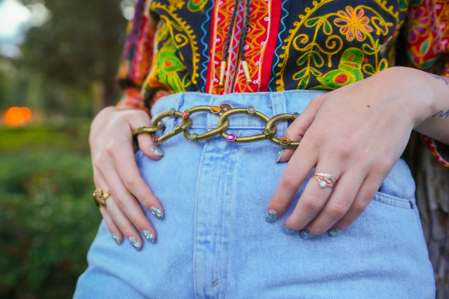 80s Bronze Gem Chain Belt