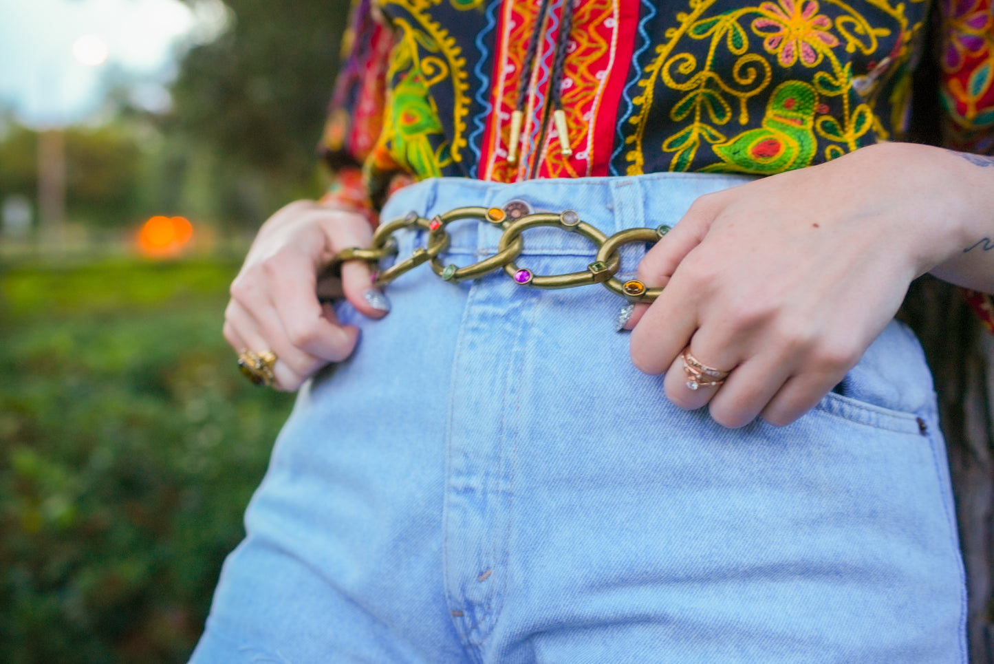 80s Bronze Gem Chain Belt