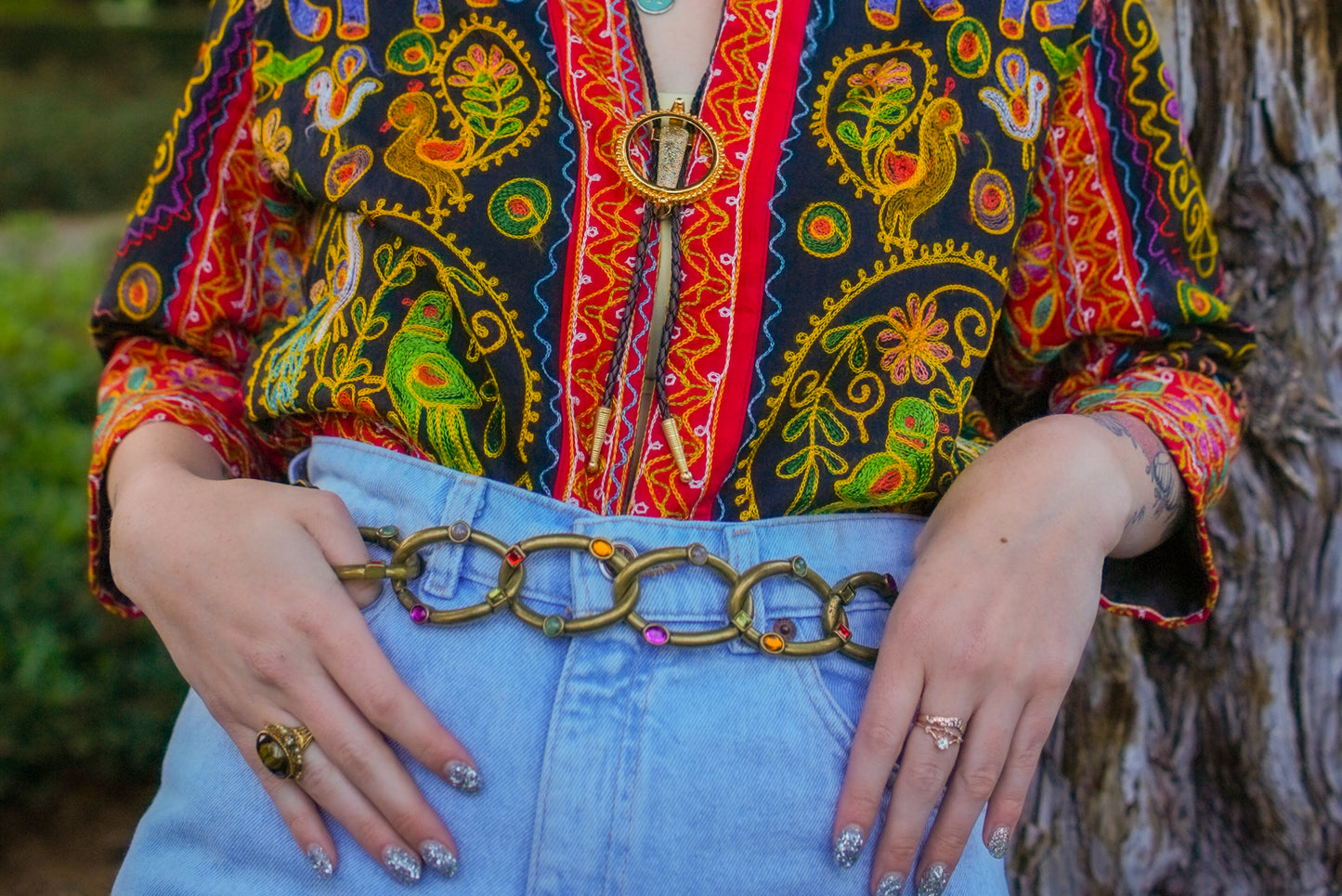 80s Bronze Gem Chain Belt