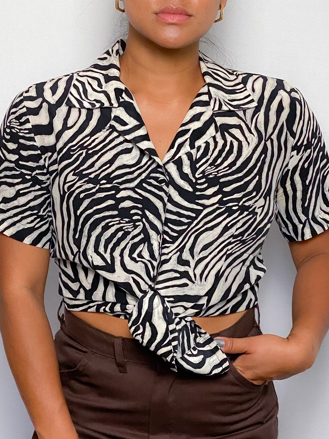 90s Zebra Silk Print Blouse