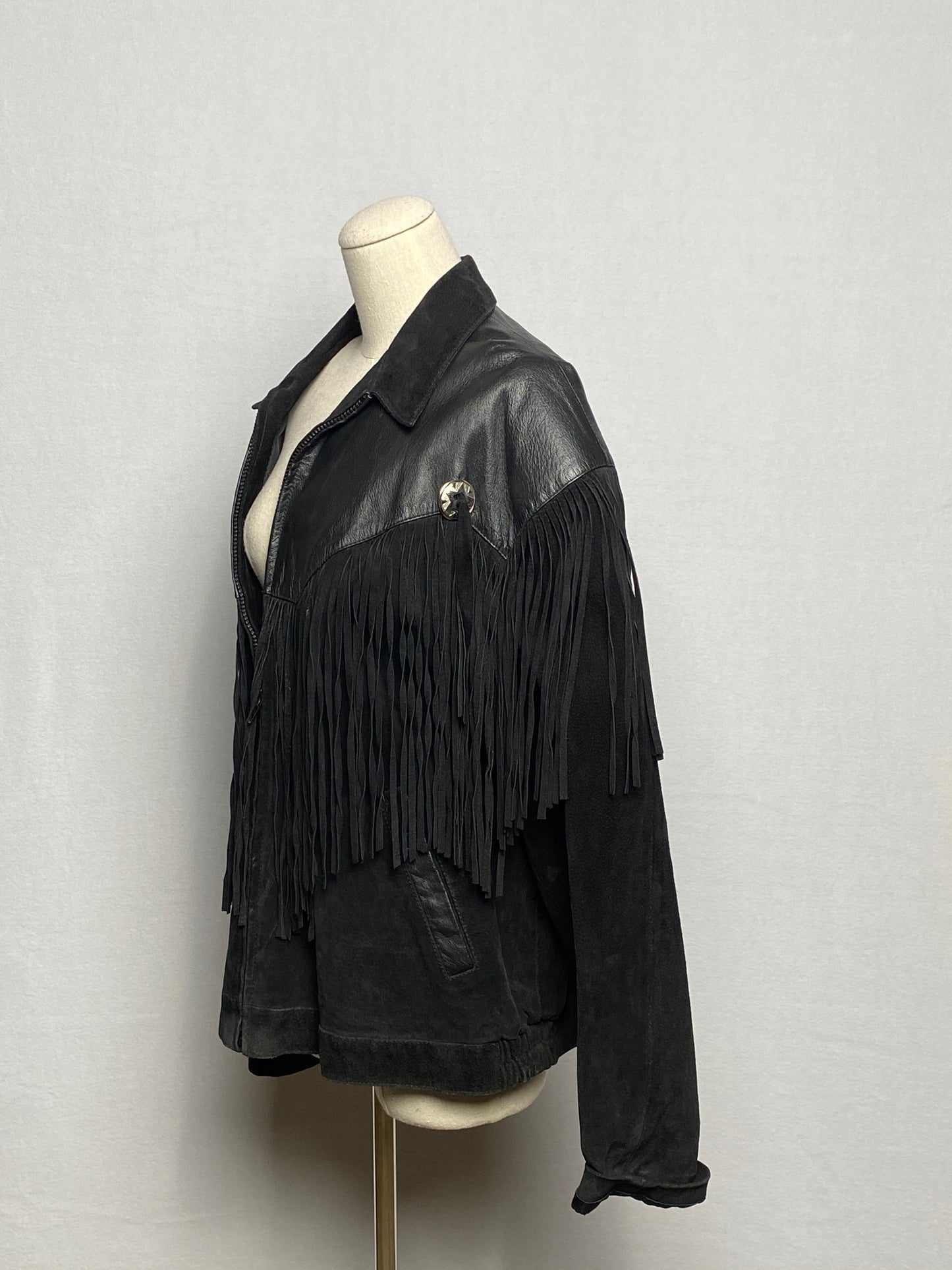 80s Black Leather Fringe Jacket