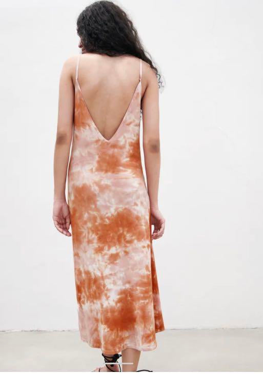 Orange Tye Dye V- back Maxi Dress