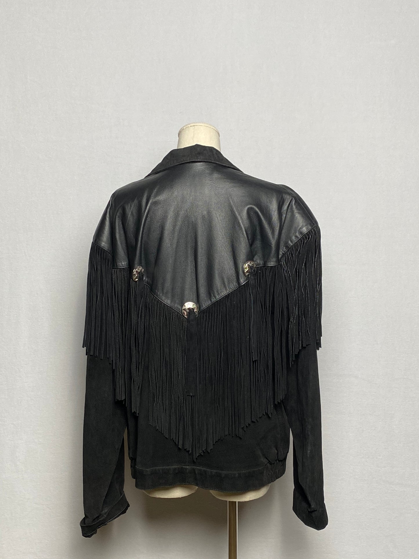80s Black Leather Fringe Jacket